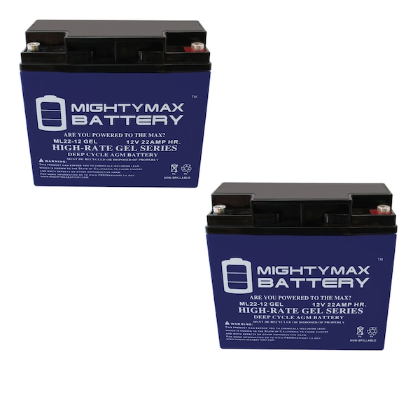 Mighty Max Battery 12V 22AH GEL Battery Replaces DieHard 71988 Jump Starter - 2 Pack ML22-12GELMP2562